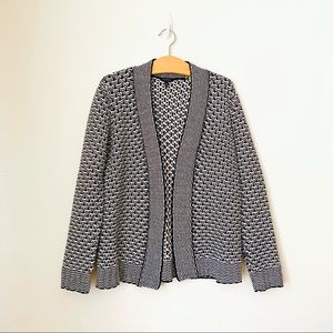 Talbots Monochrome Knit Black and White Chunky Open Cardigan Size Medium